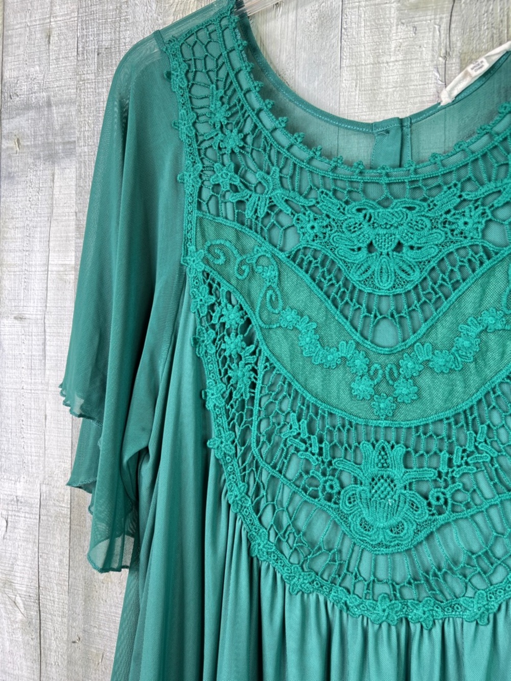 Indigo Thread Co. 1X Mesh Lace Short Sheer Sleeves Boho Babydoll Dress/Tunic Top - Picture 3 of 6